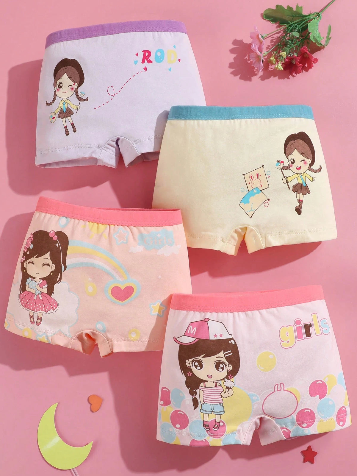 Young Girl 12 Pcs Young Girl Cute Cartoon Underwear Soft Cotton Baby Panties