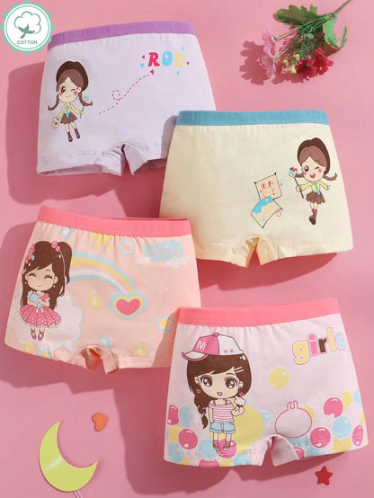 Young Girl 4pcs/Pack Soft, Comfortable And Cute Pattern Briefs