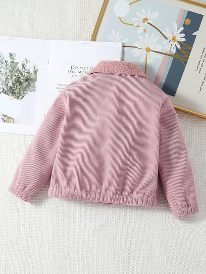Young Girl Borg Collar Teddy Lined Corduroy Jacket