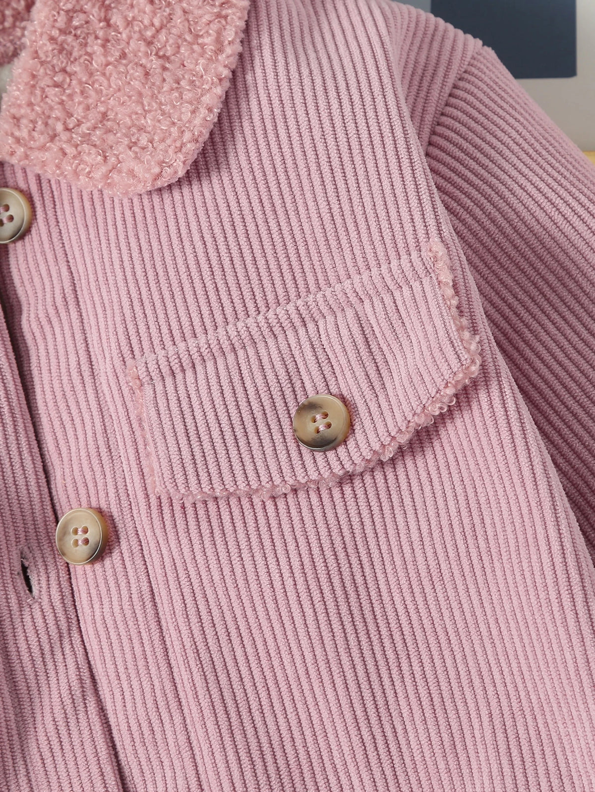 Young Girl Borg Collar Teddy Lined Corduroy Jacket