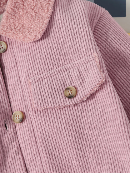 Young Girl Borg Collar Teddy Lined Corduroy Jacket