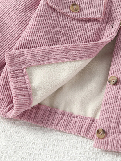 Young Girl Borg Collar Teddy Lined Corduroy Jacket