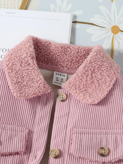 Young Girl Borg Collar Teddy Lined Corduroy Jacket