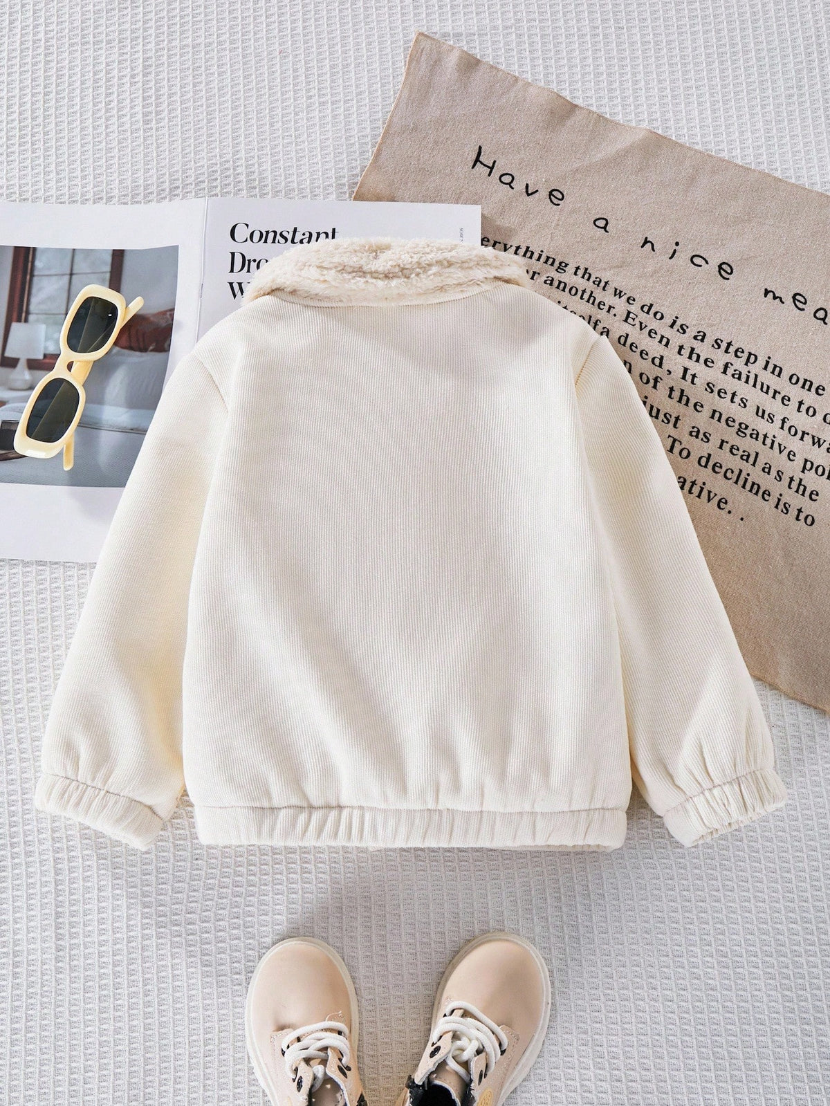 Young Girl Borg Collar Teddy Lined Corduroy Jacket