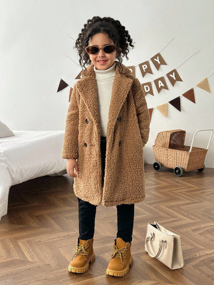 Young Girl Casual Versatile Turndown Collar Thermal Lined Thick Long Sleeve Cardigan Fall Winter