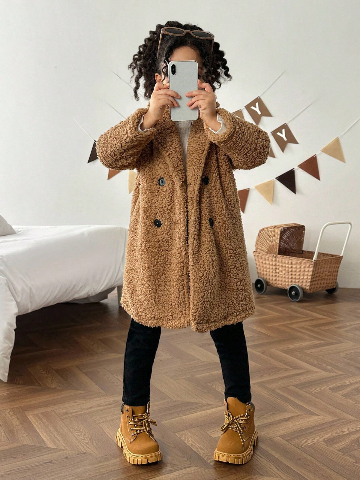 Young Girl Casual Versatile Turndown Collar Thermal Lined Thick Long Sleeve Cardigan Fall Winter