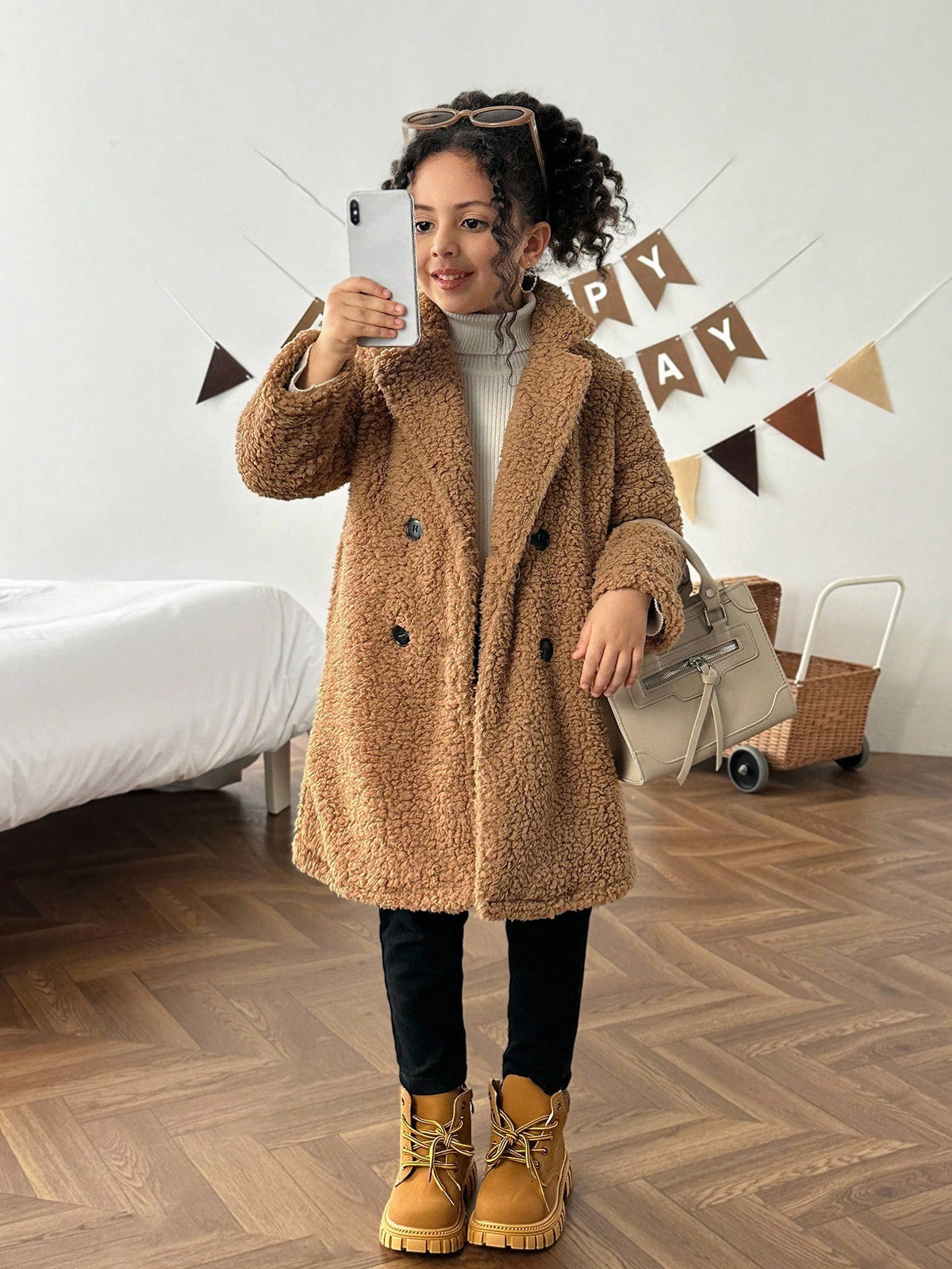Young Girl Casual Versatile Turndown Collar Thermal Lined Thick Long Sleeve Cardigan Fall Winter