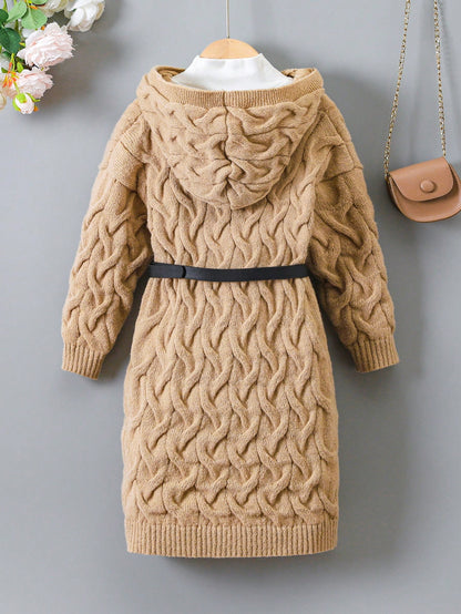 Young Girl Hooded Loose Casual Long Cardigan Sweater,In Fall/Winter