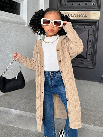 Young Girl Hooded Loose Casual Long Cardigan Sweater,In Fall/Winter