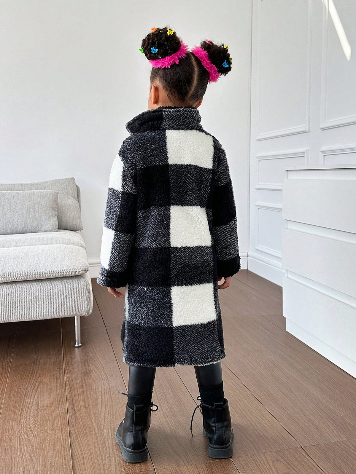 Young Girl Knitted Fluffy Collar Casual Jacket Long Coats Kids Grey Sherpa Coat Girls Teddy Coat Girls Shaggy Coat Girls Fleece Coat Fall Coat Winter