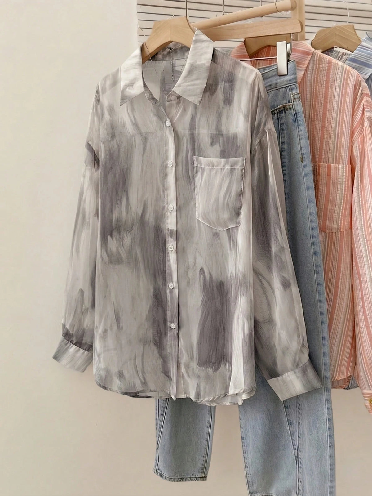 YUXIN Women's Sweet Tie-Dye Lightweight Sheer Blouse, Loose Breathable Long Sleeve Top, Suitable For Casual Outings And Vacations, Spring/Summer