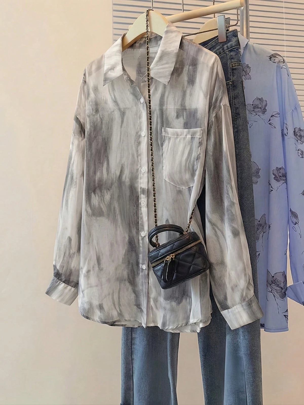 YUXIN Women's Sweet Tie-Dye Lightweight Sheer Blouse, Loose Breathable Long Sleeve Top, Suitable For Casual Outings And Vacations, Spring/Summer