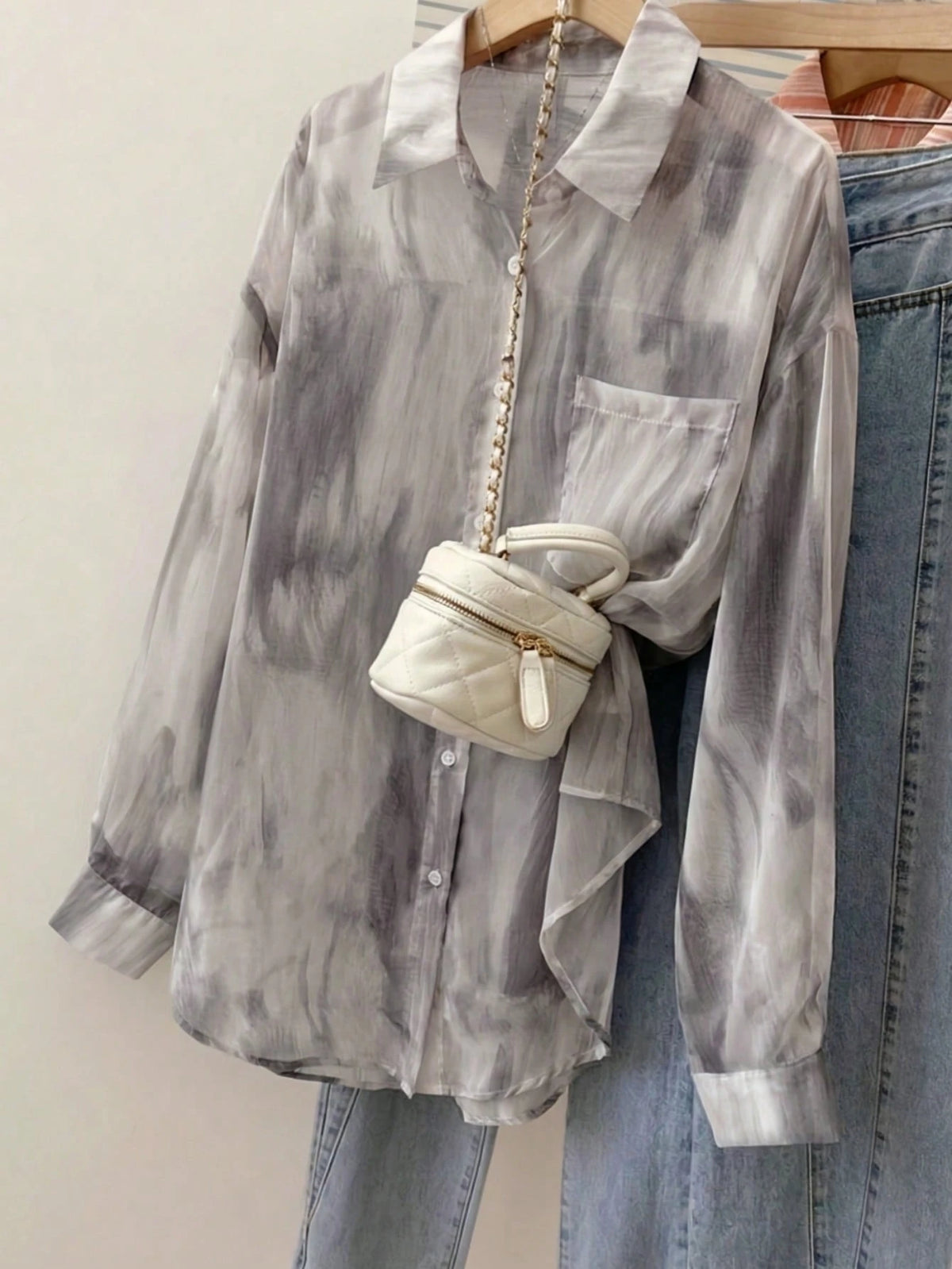 YUXIN Women's Sweet Tie-Dye Lightweight Sheer Blouse, Loose Breathable Long Sleeve Top, Suitable For Casual Outings And Vacations, Spring/Summer