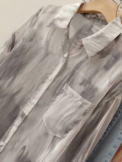 YUXIN Women's Sweet Tie-Dye Lightweight Sheer Blouse, Loose Breathable Long Sleeve Top, Suitable For Casual Outings And Vacations, Spring/Summer