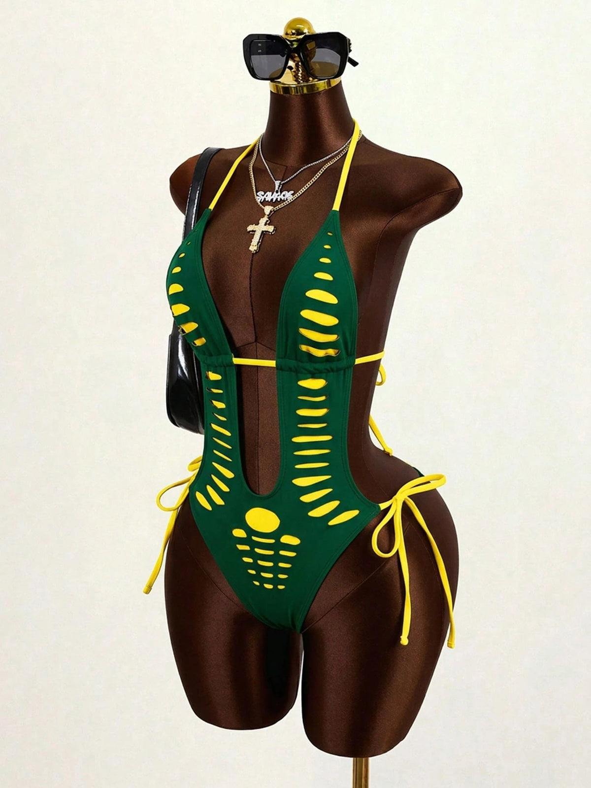 Zestiva Women's Sexy Beach Vacation Bohemian Party Neon Bright Ripped Hollow Out One-Piece Swimsuit