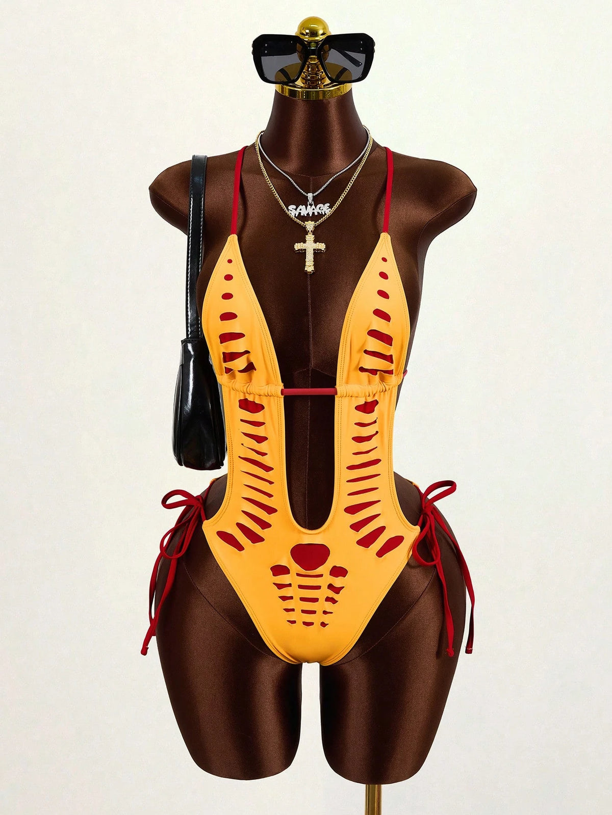 Zestiva Women's Sexy Beach Vacation Bohemian Party Neon Bright Ripped Hollow Out One-Piece Swimsuit