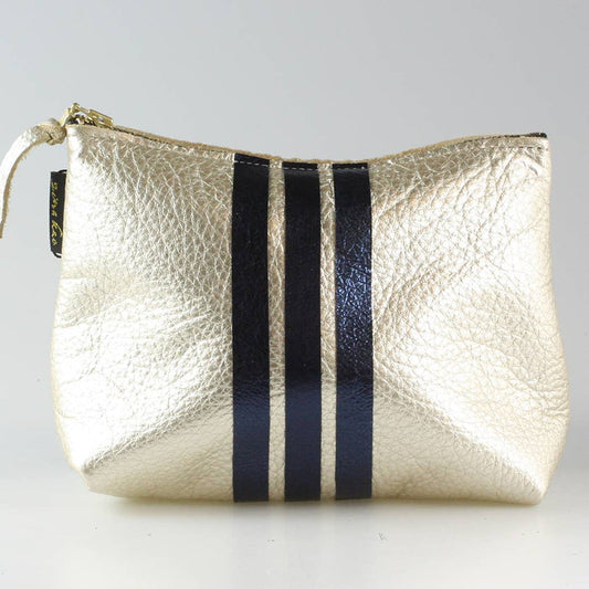 Zina Kao - The Metallic Makeup Clutch -  Platinum w/ Saphire Stripes