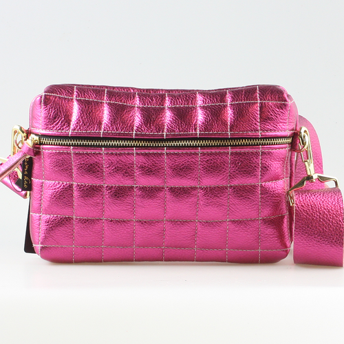 Zina Kao - The Metallic QUILTED  Boulder Hipbag - Fuschia w/ Matching Leather Strap