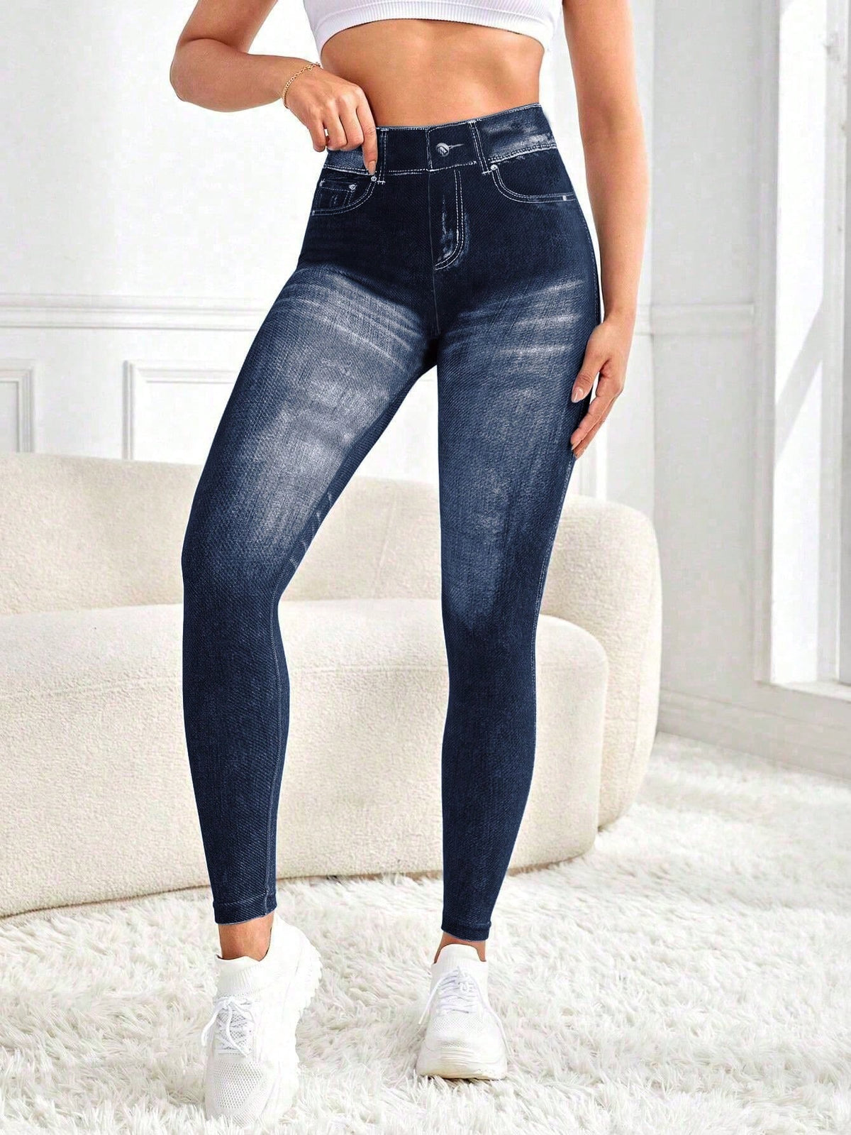 Zkyiitae Women's Outdoor Fashion Sexy Sports Long Pants, Denim Effect Digital Print Pattern Contrast Color Design Yoga Tight Cycling Pants, Can Lift Buttocks And Compress Waist, Peach Butt Yoga Leggin